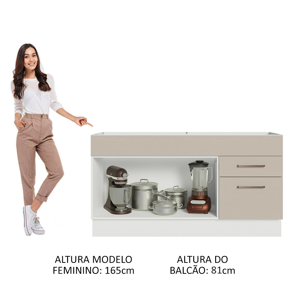 Balcão Gabinete de Pia 150 cm 2 Portas e 2 Gavetas (Sem Tampo e Pia) Branco/Crema Agata Madesa
