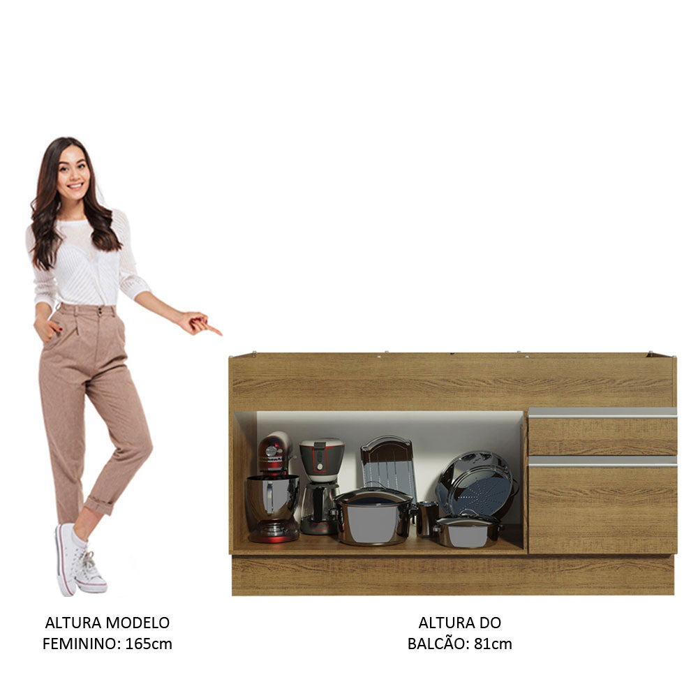 Balcão de Pia Madesa Glamy 150 cm 2 Portas e 2 Gavetas (Sem Tampo e Pia) Rustic