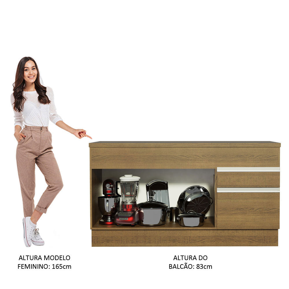 Balcão Madesa Glamy 150 cm 2 Portas e 2 Gavetas (Com Tampo) Rustic