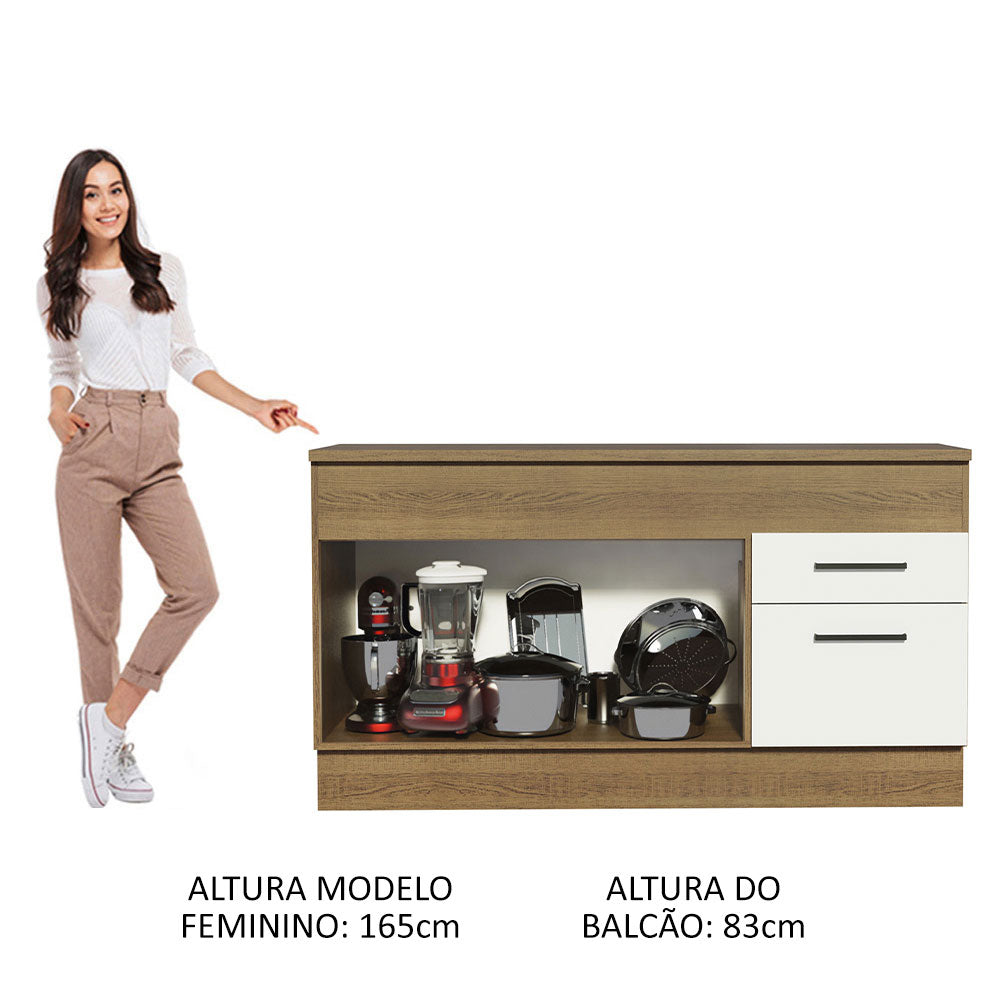 Balcão Madesa Agata 150 cm 2 Portas e 2 Gavetas (Com Tampo) Rustic/Branco