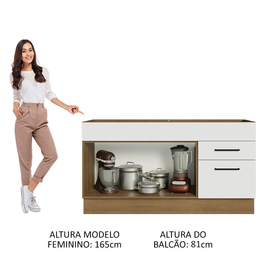 Balcão Gabinete de Pia Madesa Agata 150 cm 2 Portas e 2 Gavetas (Sem Tampo e Pia) Rustic/Branco