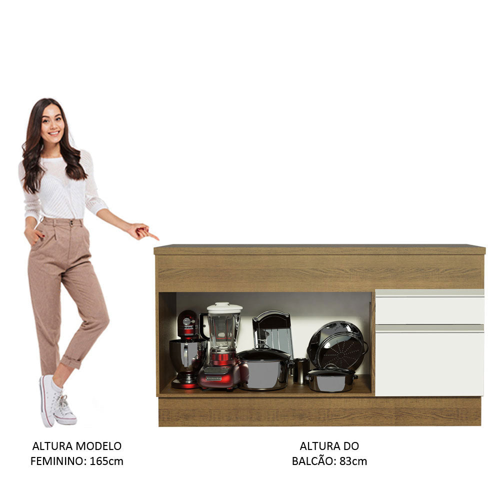 Balcão Madesa Glamy 150 cm 2 Portas e 2 Gavetas (Com Tampo) Rustic/Branco