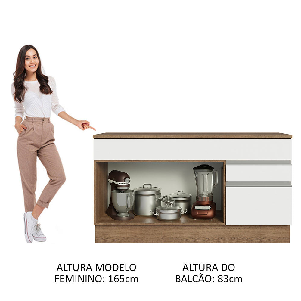 Balcão Gabinete Madesa Glamy 150 cm 2 Gavetas 2 Portas (Com Tampo) Rustic/Branco