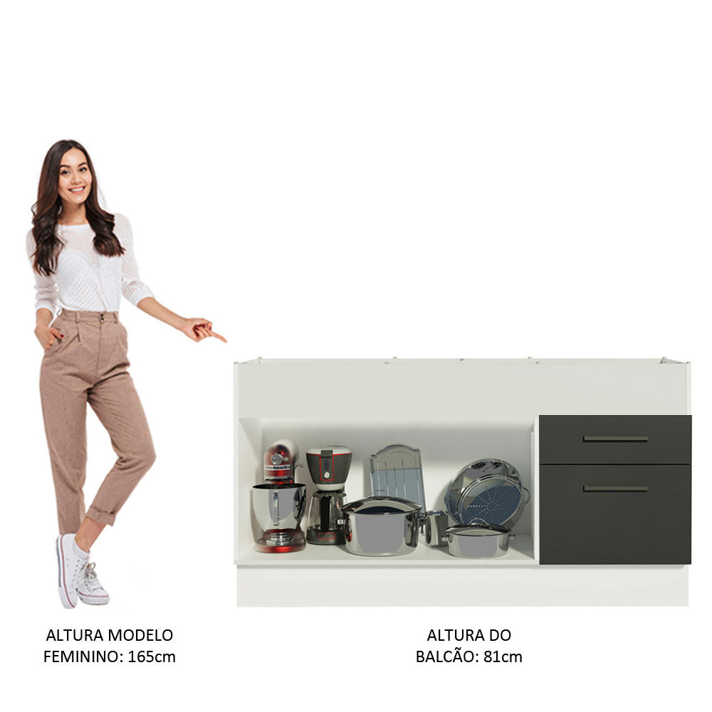 Balcão de Pia Madesa Agata 150 cm 2 Portas e 2 Gavetas (Sem Tampo e Pia) Branco/Preto