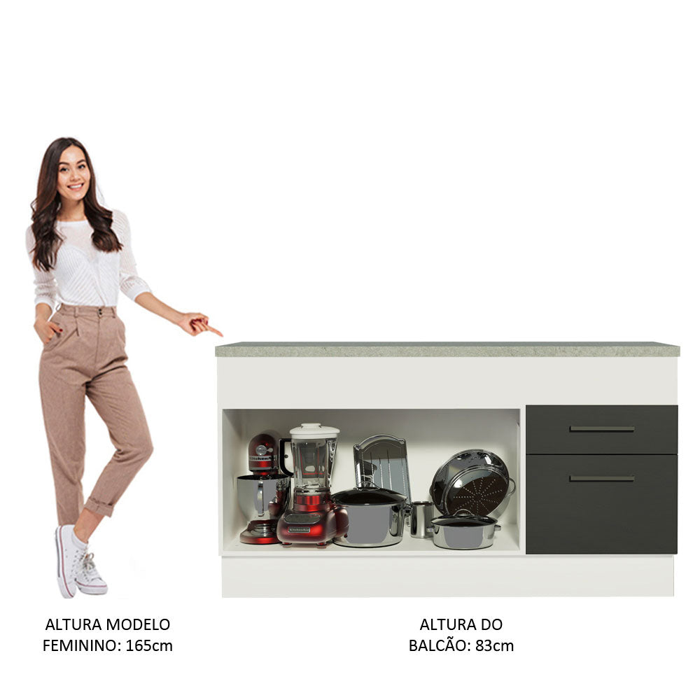 Balcão Madesa Agata 150 cm 2 Portas e 2 Gavetas (Com Tampo) Branco/Preto