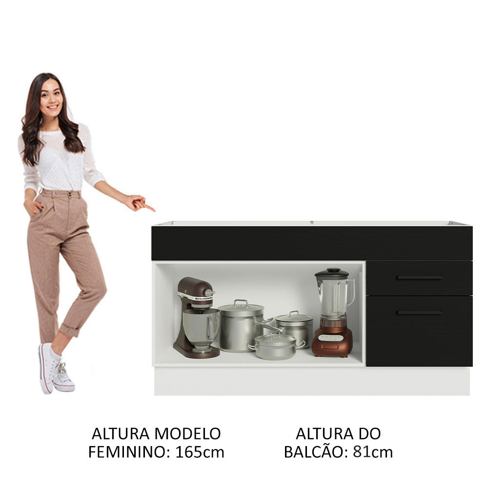 Balcão Gabinete de Pia Madesa Agata 150 cm 2 Portas e 2 Gavetas (Sem Tampo e Pia) Branco/Preto