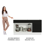 Balcão Gabinete de Pia Madesa Agata 150 cm 2 Portas e 2 Gavetas (Sem Tampo e Pia) Branco/Preto