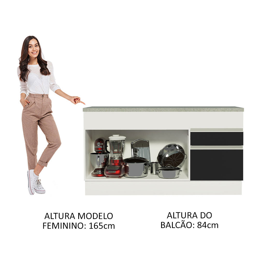 Balcão Madesa Glamy 150 cm 2 Portas e 2 Gavetas (Com Tampo) Branco/Preto