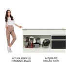 Balcão Madesa Glamy 150 cm 2 Portas e 2 Gavetas (Com Tampo) Branco/Preto
