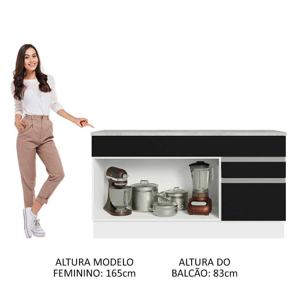 Balcão Gabinete Madesa Glamy 150 cm 2 Gavetas 2 Portas (Com Tampo) Branco/Preto