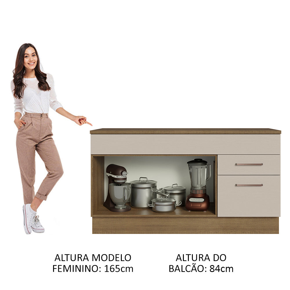 Balcão Gabinete 150 cm 2 Gavetas 2 Portas (Com Tampo) Rustic/Crema Agata Madesa