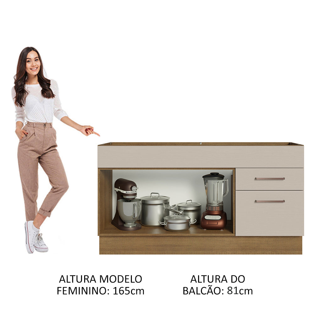 Balcão Gabinete de Pia 150 cm 2 Portas e 2 Gavetas (Sem Tampo e Pia) Rustic/Crema Agata Madesa