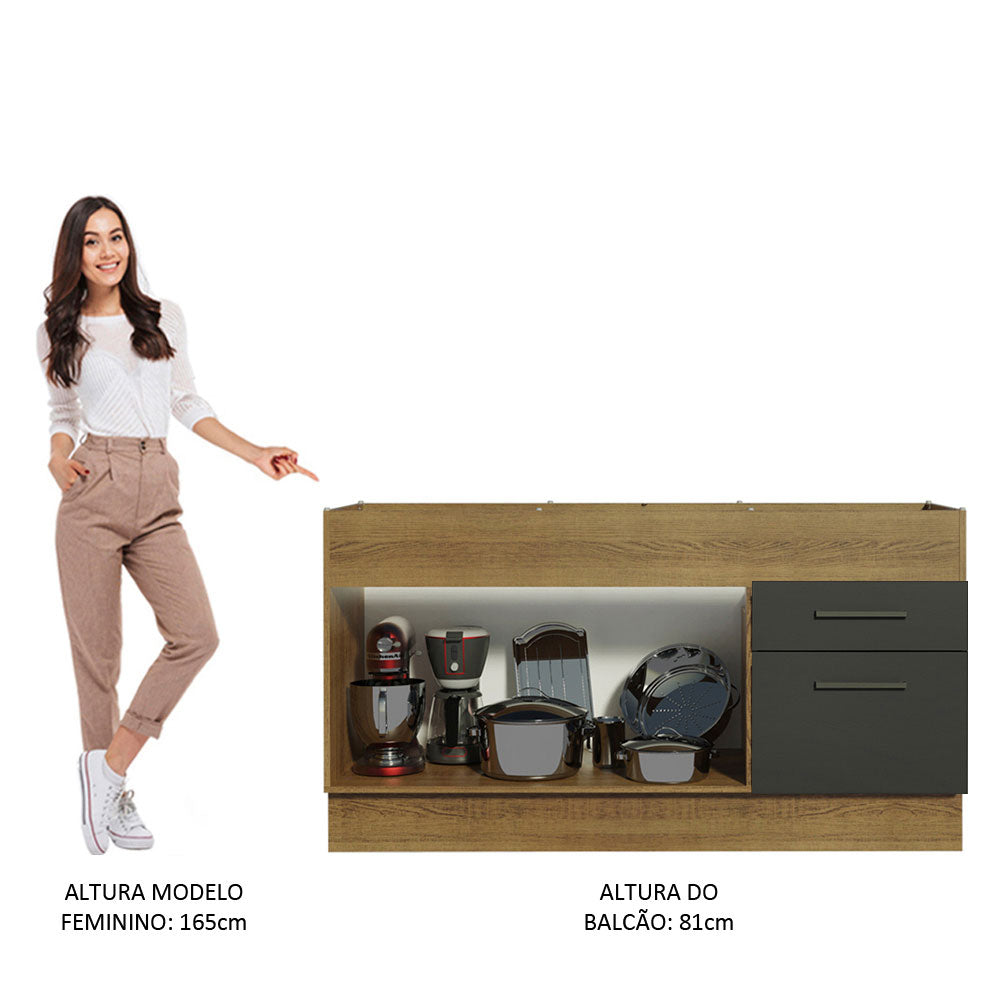 Balcão de Pia Madesa Agata 150 cm 2 Portas e 2 Gavetas (Sem Tampo e Pia) Rustic/Preto