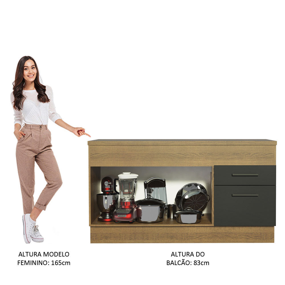 Balcão Madesa Agata 150 cm 2 Portas e 2 Gavetas (Com Tampo) Rustic/Preto
