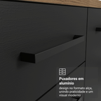Balcão Gabinete Madesa Agata 150 cm 2 Gavetas 2 Portas (Com Tampo) Rustic/Preto