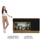 Balcão Gabinete Madesa Agata 150 cm 2 Gavetas 2 Portas (Com Tampo) Rustic/Preto