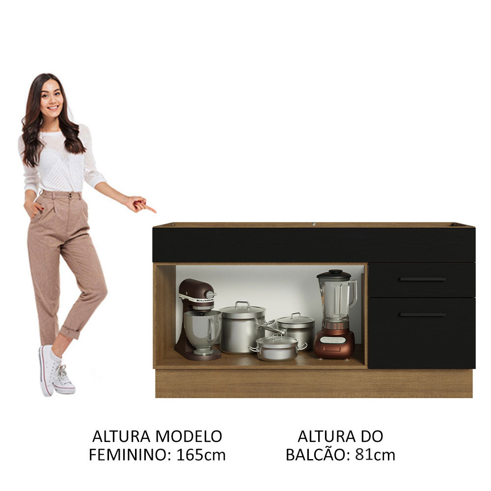 Balcão Gabinete de Pia Madesa Agata 150 cm 2 Portas e 2 Gavetas (Sem Tampo e Pia) Rustic/Preto