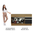 Balcão Madesa Glamy 150 cm 2 Portas e 2 Gavetas (Com Tampo) Rustic/Preto