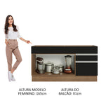 Balcão Gabinete de Pia Madesa Glamy 150 cm 2 Gavetas 2 Portas (Sem Tampo e Pia) Rustic/Preto