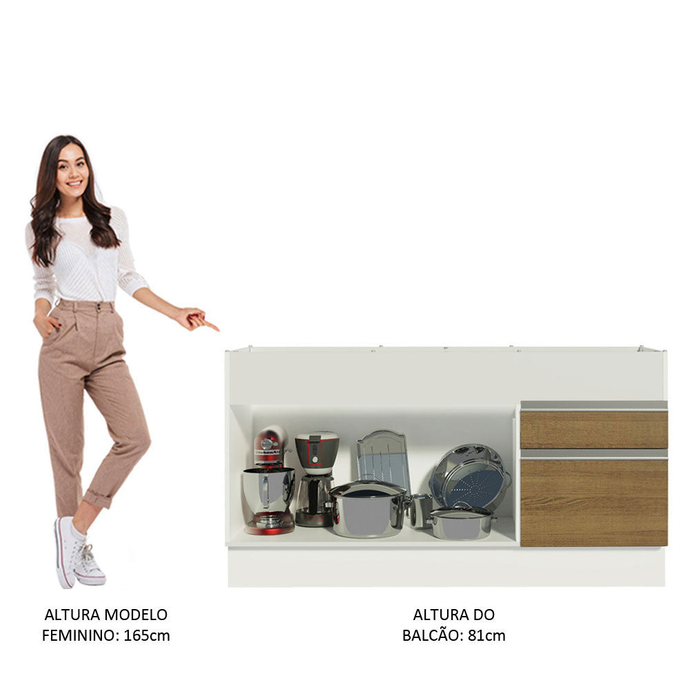 Balcão de Pia Madesa Glamy 150 cm 2 Portas e 2 Gavetas (Sem Tampo e Pia) Branco/Rustic