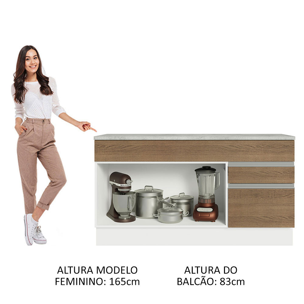 Balcão Gabinete Madesa Glamy 150 cm 2 Gavetas 2 Portas (Com Tampo) Branco/Rustic