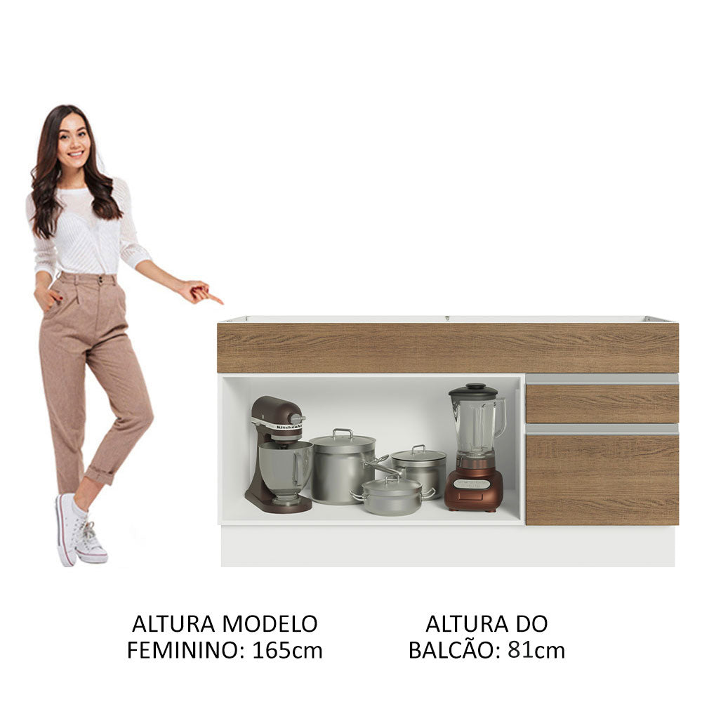 Balcão Gabinete de Pia Madesa Glamy 150 cm 2 Gavetas 2 Portas (Sem Tampo e Pia) Branco/Rustic