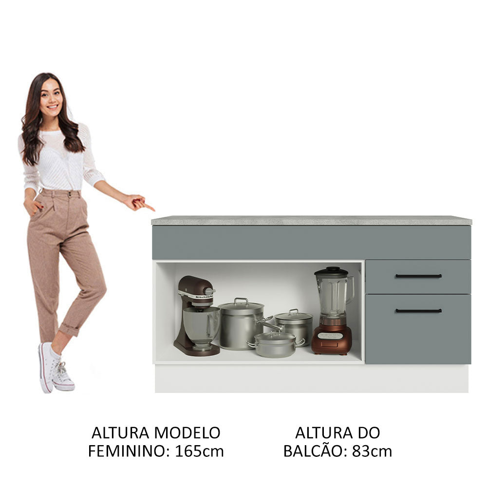 Balcão Gabinete Madesa Agata 150 cm 2 Gavetas 2 Portas (Com Tampo) Branco/Cinza