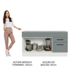 Balcão Gabinete Madesa Agata 150 cm 2 Gavetas 2 Portas (Com Tampo) Branco/Cinza