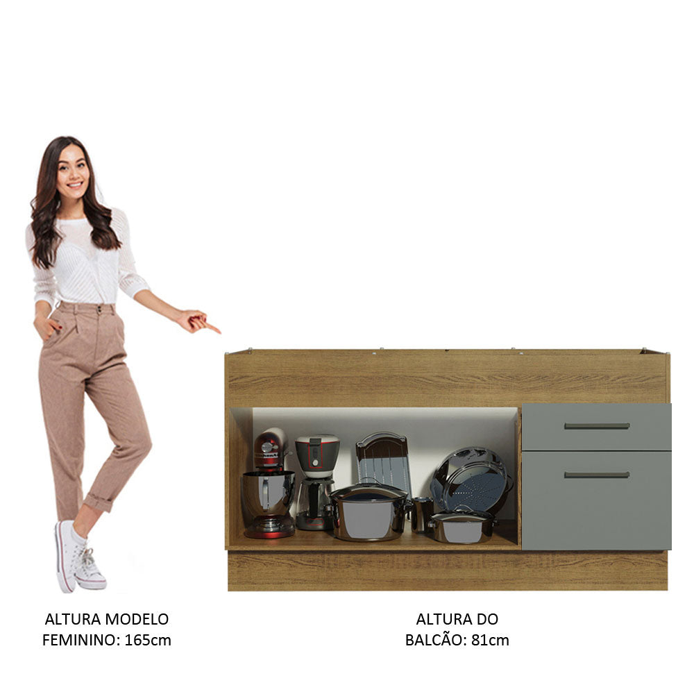 Balcão de Pia Madesa Agata 150 cm 2 Portas e 2 Gavetas (Sem Tampo e Pia) Rustic/Cinza