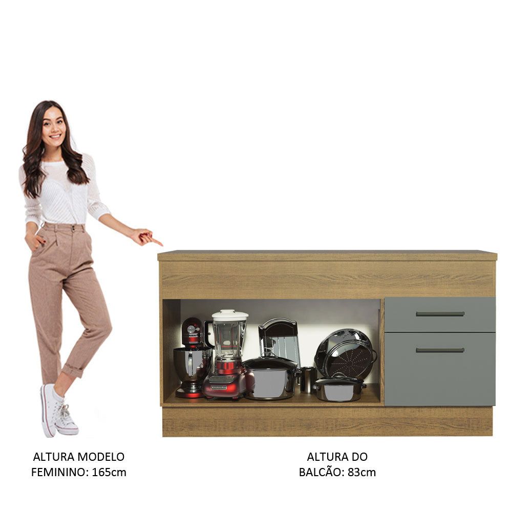 Balcão Madesa Agata 150 cm 2 Portas e 2 Gavetas (Com Tampo) Rustic/Cinza
