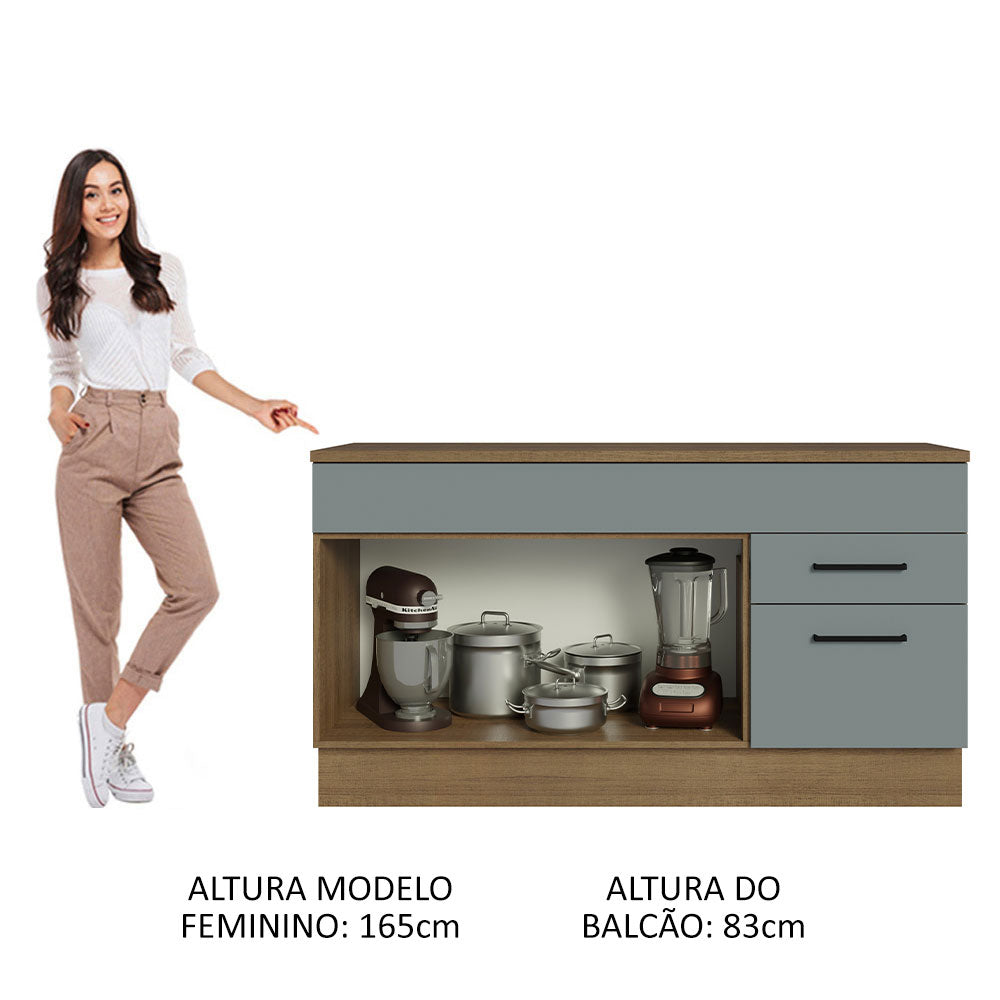 Balcão Gabinete Madesa Agata 150 cm 2 Gavetas 2 Portas (Com Tampo) Rustic/Cinza