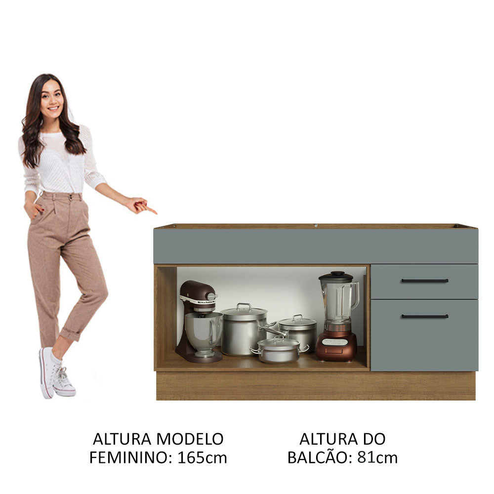 Balcão Gabinete de Pia Madesa Agata 150 cm 2 Portas e 2 Gavetas (Sem Tampo e Pia) Rustic/Cinza