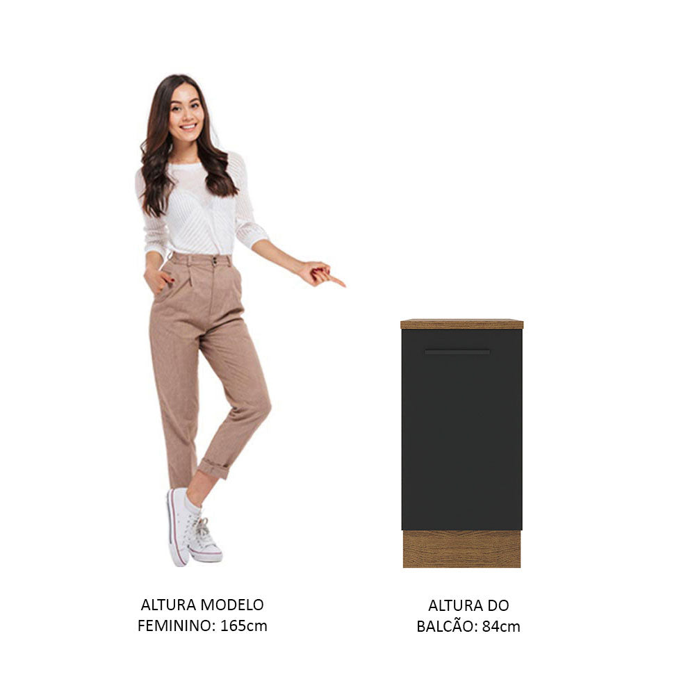 Balcão Madesa Agata 40 cm 1 Porta Rustic/Preto