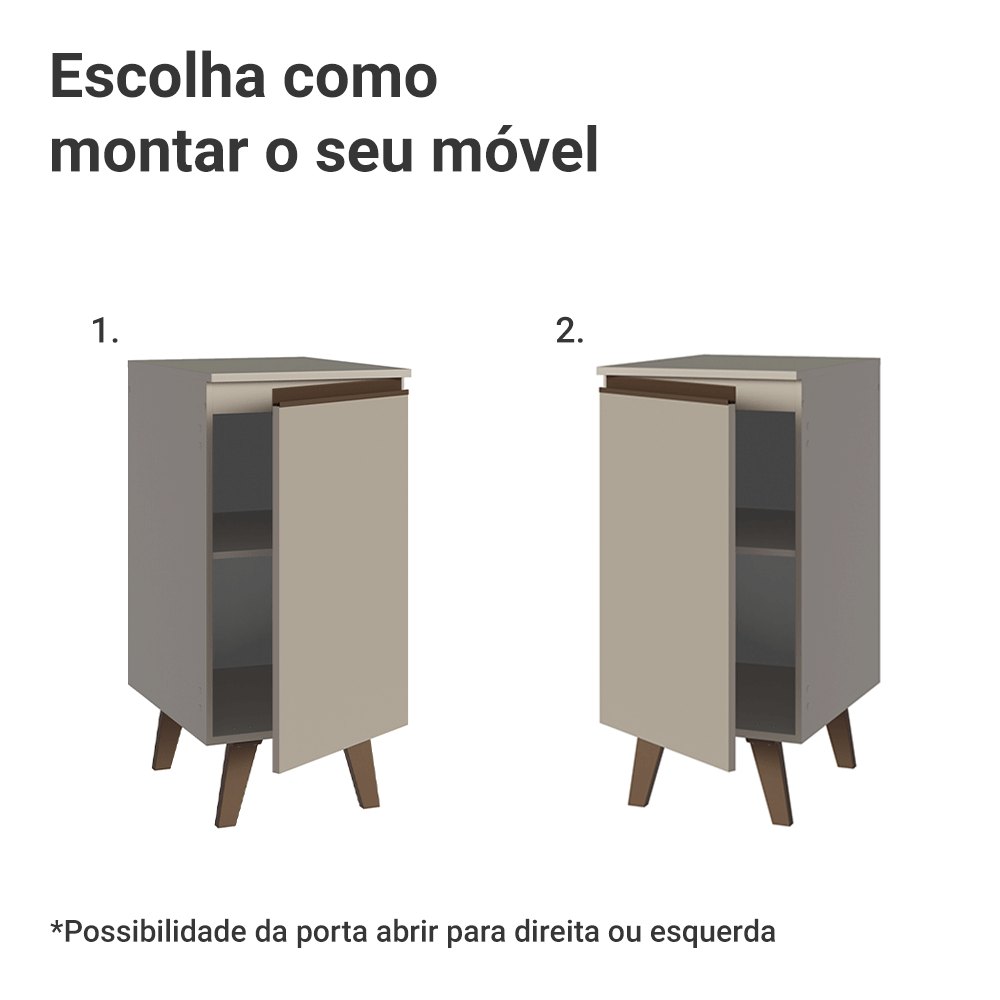 Balcão de Cozinha 40 cm 1 Porta Com Pés Crema Nice Madesa