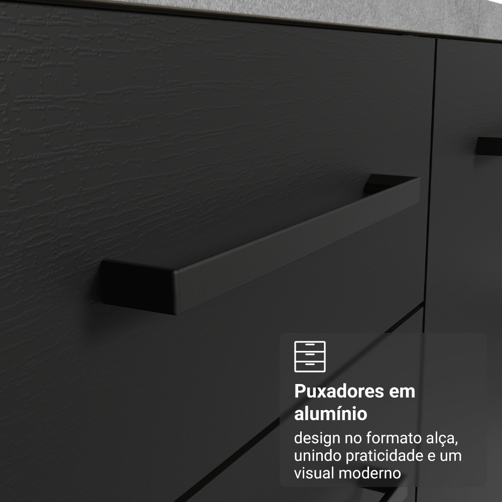 Balcão de Cozinha 40 cm 3 Gavetas (Sem Tampo) Branco/Preto Agata Madesa
