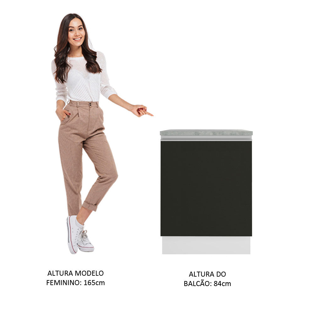 Balcão Madesa Glamy 60 cm 1 Porta Branco/Preto