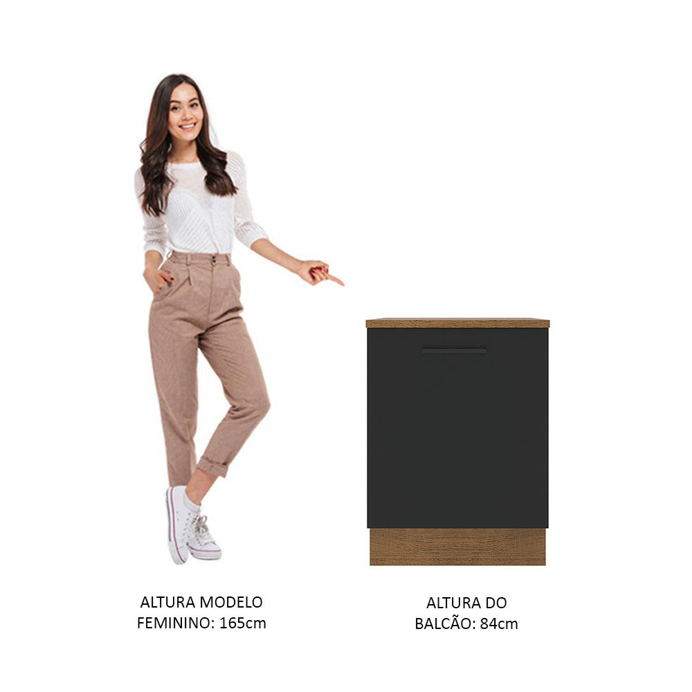 Balcão Madesa Agata 60 cm 1 Porta Rustic/Preto