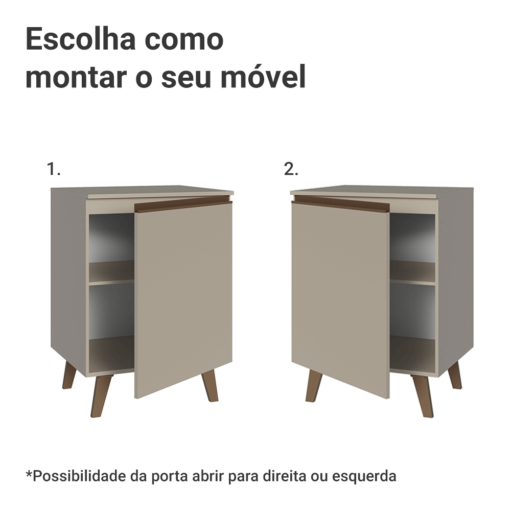 Balcão de Cozinha 60 cm 1 Porta Com Pés Crema Nice Madesa
