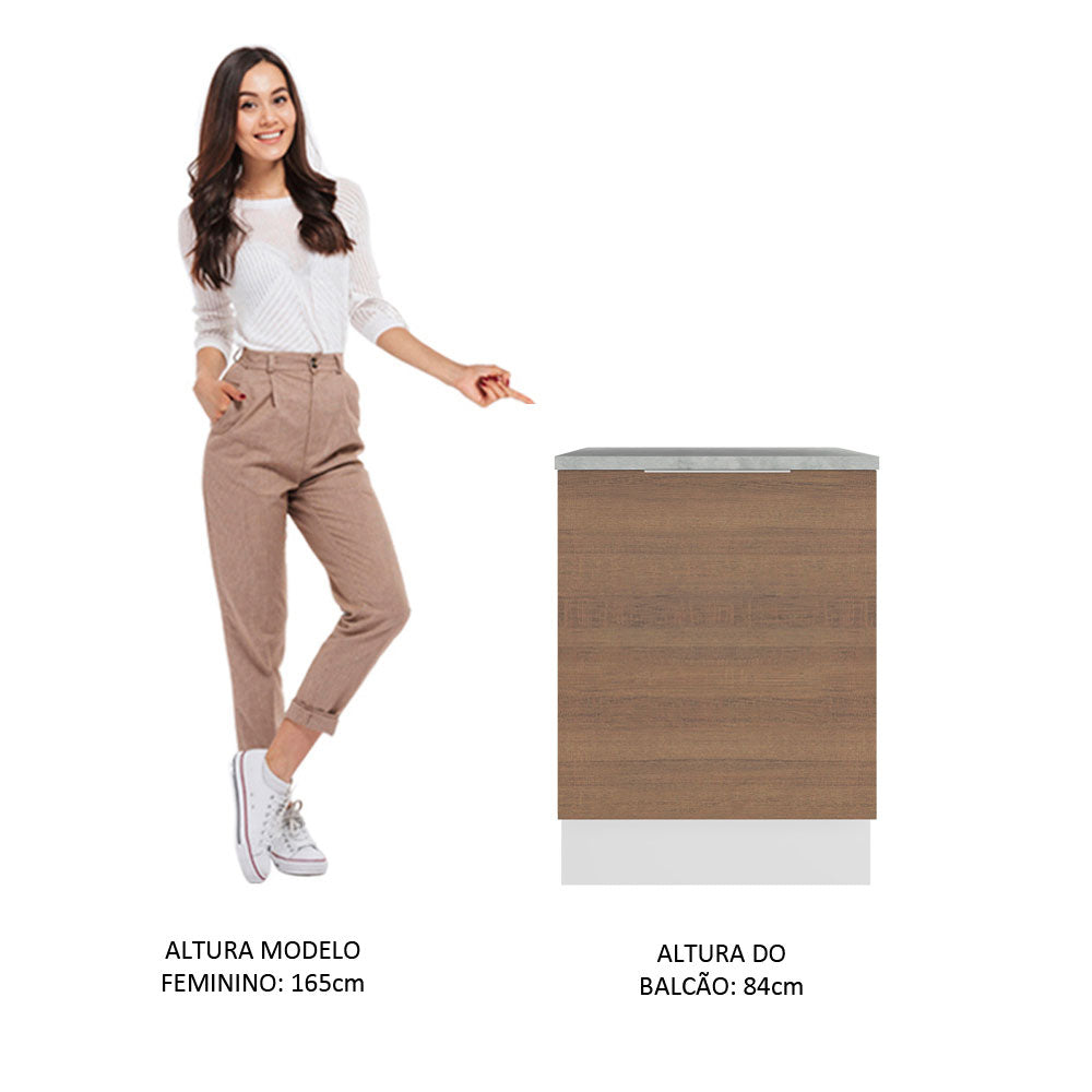 Balcão Madesa Stella 60 cm 1 Porta Branco/Rustic