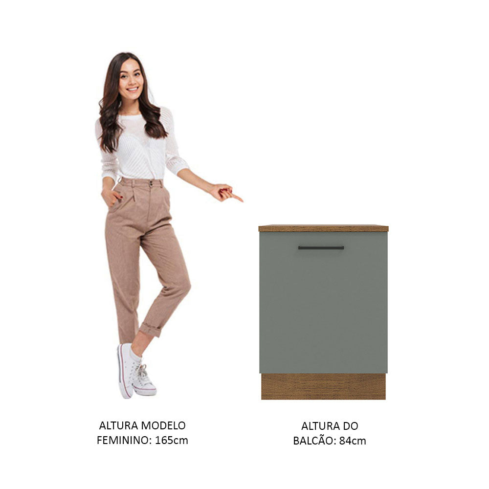 Balcão Madesa Agata 60 cm 1 Porta Rustic/Cinza