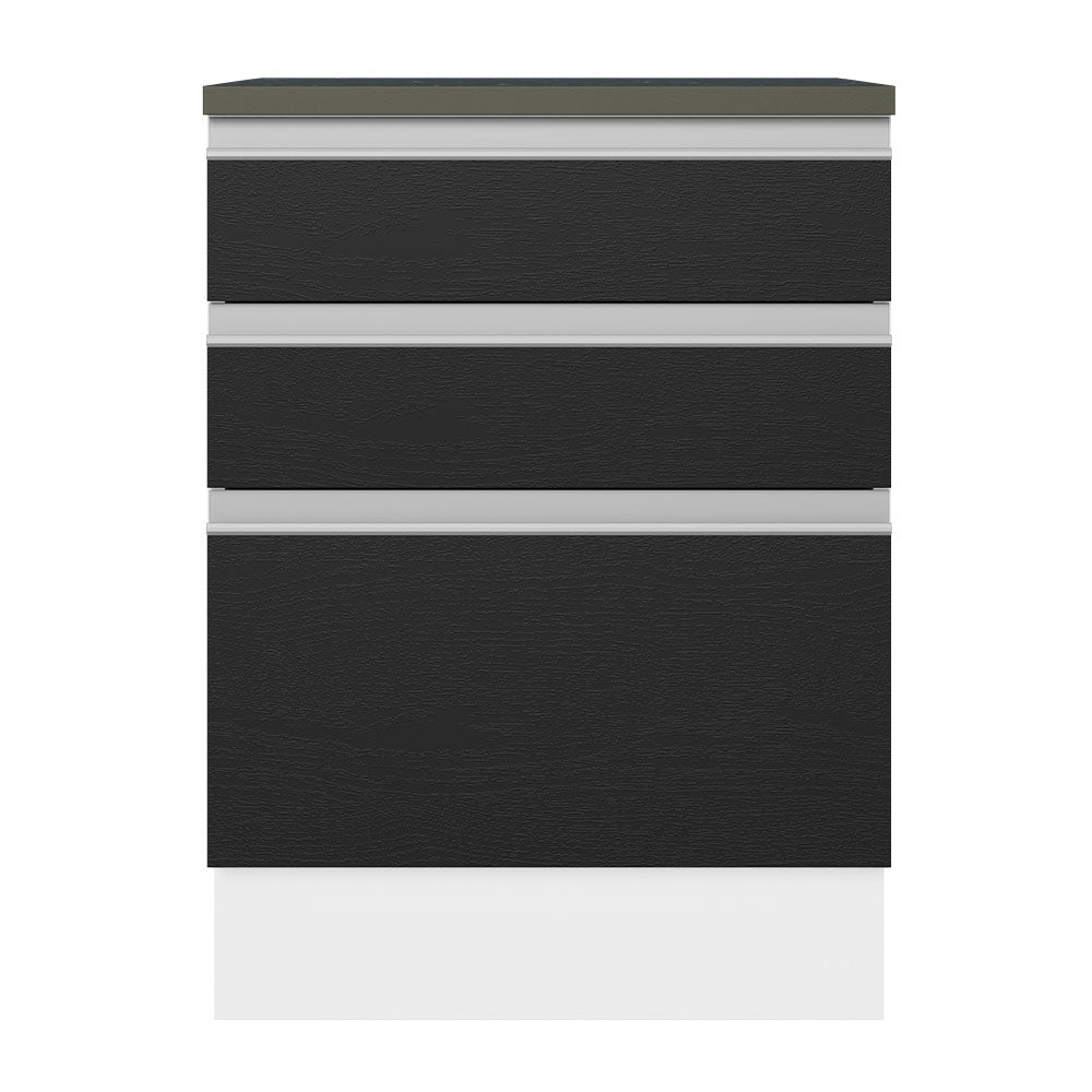 Balcão 100% MDF 60 cm 3 Gavetas Branco/Preto Acordes Madesa