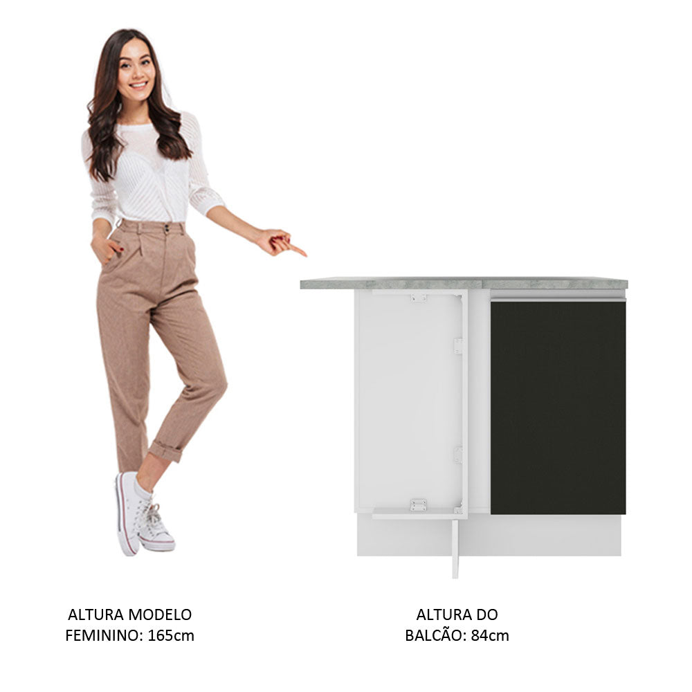 Balcão de Canto Madesa Glamy 1 Porta Branco/Preto