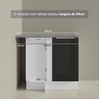 Balcão de Canto 1 Porta Branco/Preto Lux Madesa