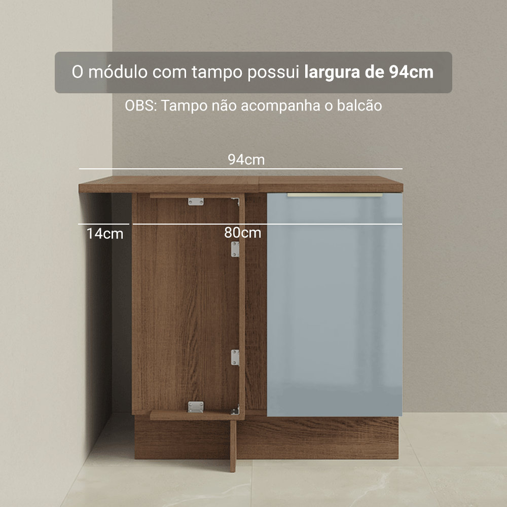 Balcão de Canto 1 Porta (Sem Tampo) Rustic/Cinza Lux Madesa