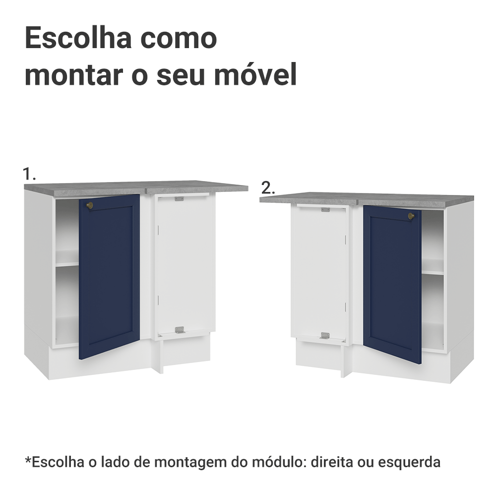 Balcão de Canto 1 Porta Branco/Azul Vik Madesa