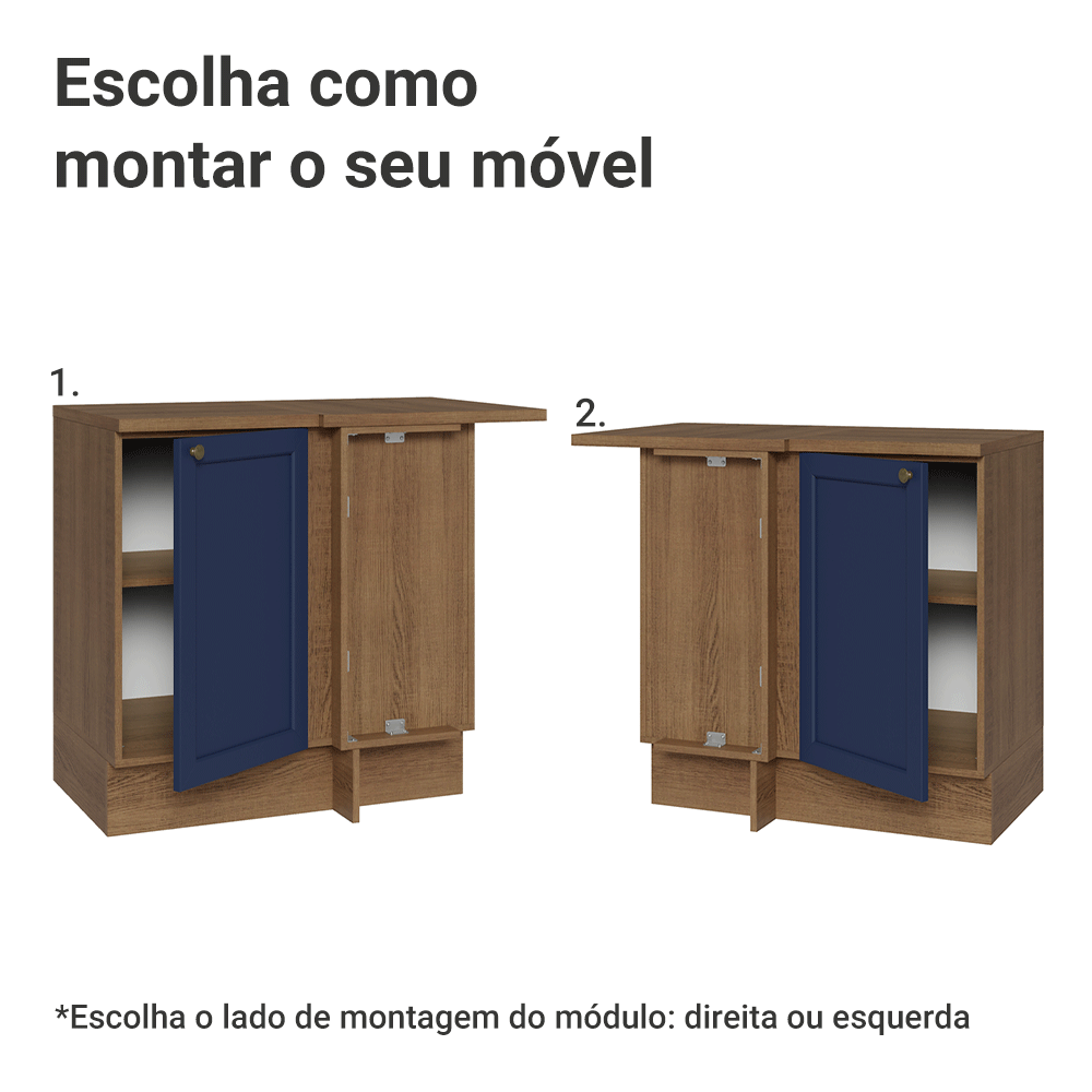 Balcão de Canto 1 Porta Rustic/Azul Vik Madesa