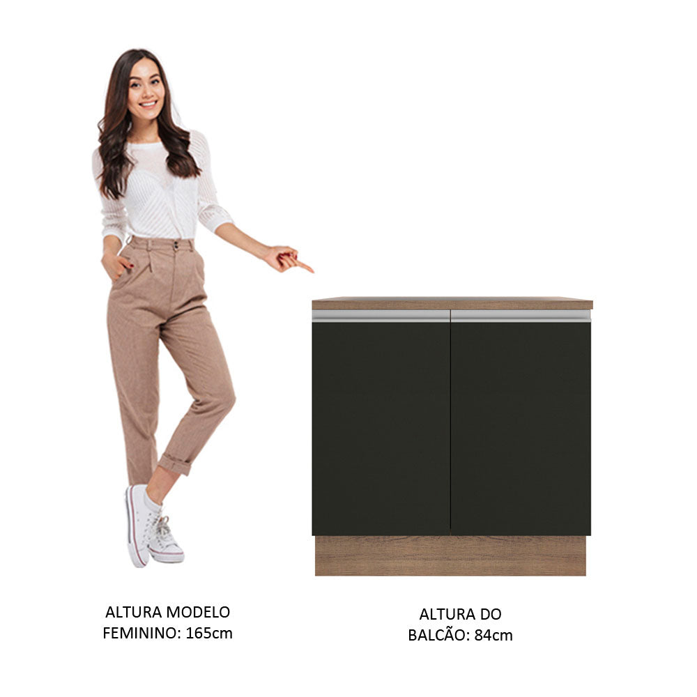Balcão Madesa Glamy 80 cm 2 Portas Rustic/Preto