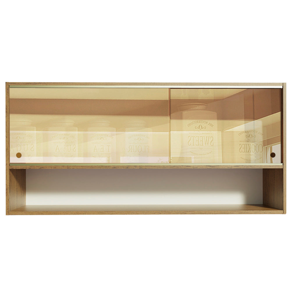 Armário Aéreo Madesa Emilly 2 Portas de Correr de Vidro Reflex com Nicho Aberto Rustic