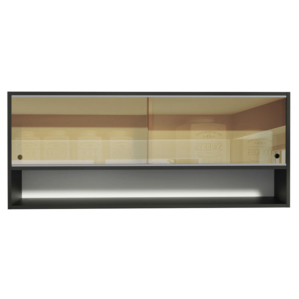 Armário Aéreo Madesa Reims 120cm 2 Portas de Correr de Vidro Reflex 1 Nicho Preto