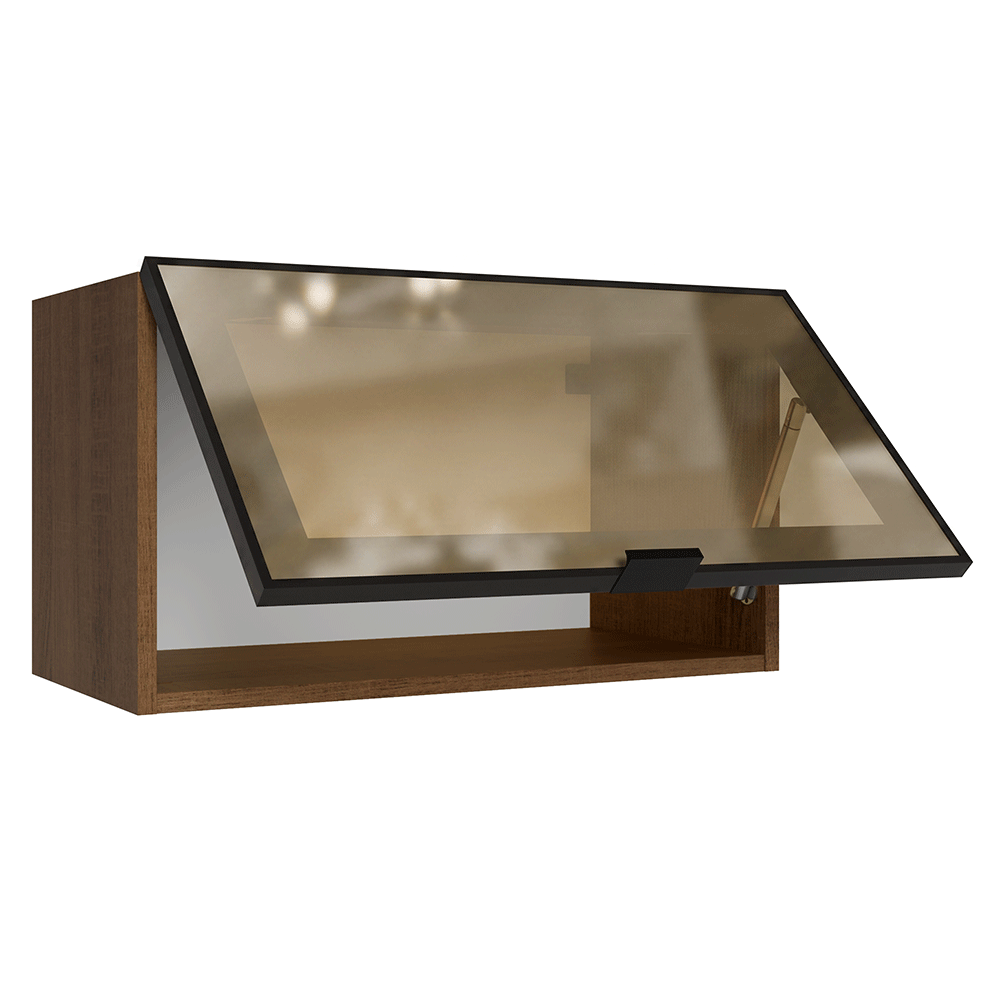 Armário Aéreo de Cozinha 1 Porta Basculante 60 cm Rustic/Preto Vidro Reflecta Bronze Vinil Madesa